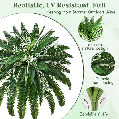 48" Large Fake Ferns Artificial Ferns for Outdoors | Large, Faux Boston Fern, 110 Branches, Realistic, UV Resistant, Planter Home Garden Porch Decor, 1Pcs