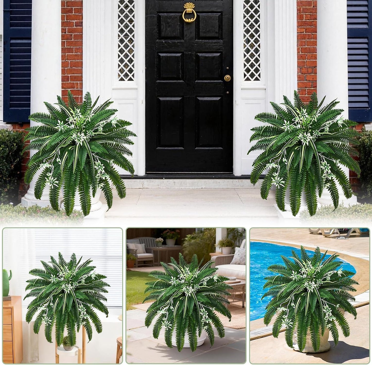 48" Large Fake Ferns Artificial Ferns for Outdoors | Large, Faux Boston Fern, 110 Branches, Realistic, UV Resistant, Planter Home Garden Porch Decor, 1Pcs