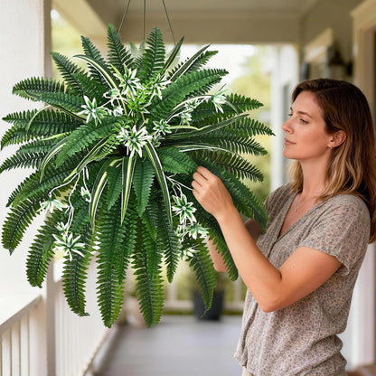 48" Large Fake Ferns Artificial Ferns for Outdoors | Large, Faux Boston Fern, 110 Branches, Realistic, UV Resistant, Planter Home Garden Porch Decor, 1Pcs