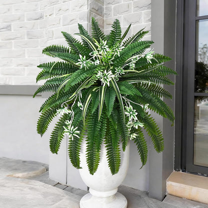 48" Large Fake Ferns Artificial Ferns for Outdoors | Large, Faux Boston Fern, 110 Branches, Realistic, UV Resistant, Planter Home Garden Porch Decor, 1Pcs
