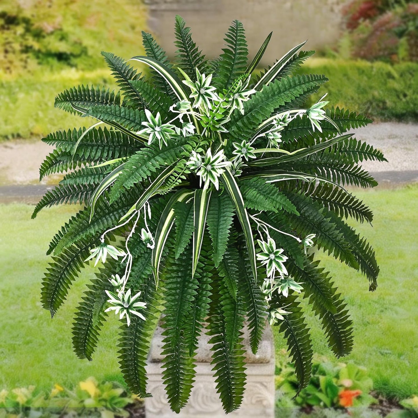 48" Large Fake Ferns Artificial Ferns for Outdoors | Large, Faux Boston Fern, 110 Branches, Realistic, UV Resistant, Planter Home Garden Porch Decor, 1Pcs