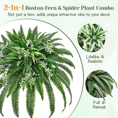 48" Large Fake Ferns Artificial Ferns for Outdoors | Large, Faux Boston Fern, 110 Branches, Realistic, UV Resistant, Planter Home Garden Porch Decor, 1Pcs