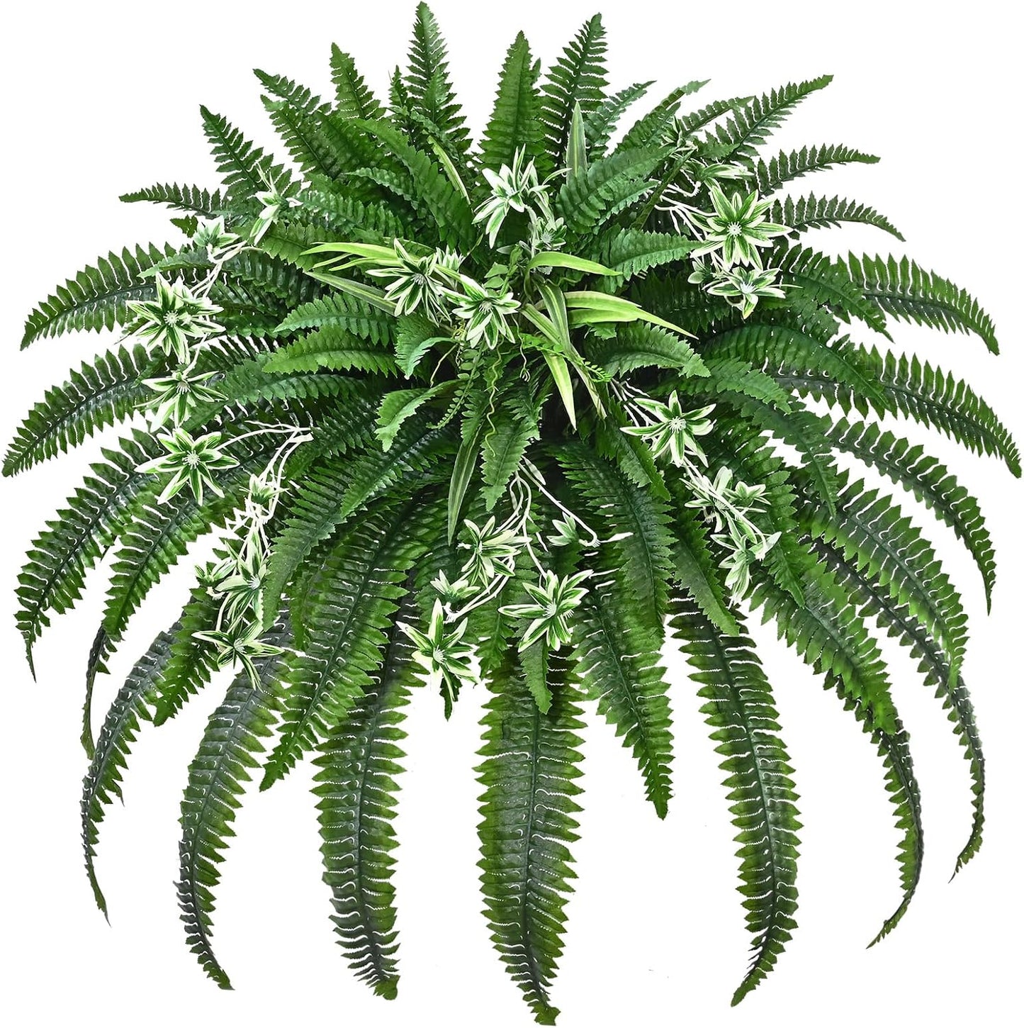 48" Large Fake Ferns Artificial Ferns for Outdoors | Large, Faux Boston Fern, 110 Branches, Realistic, UV Resistant, Planter Home Garden Porch Decor, 1Pcs