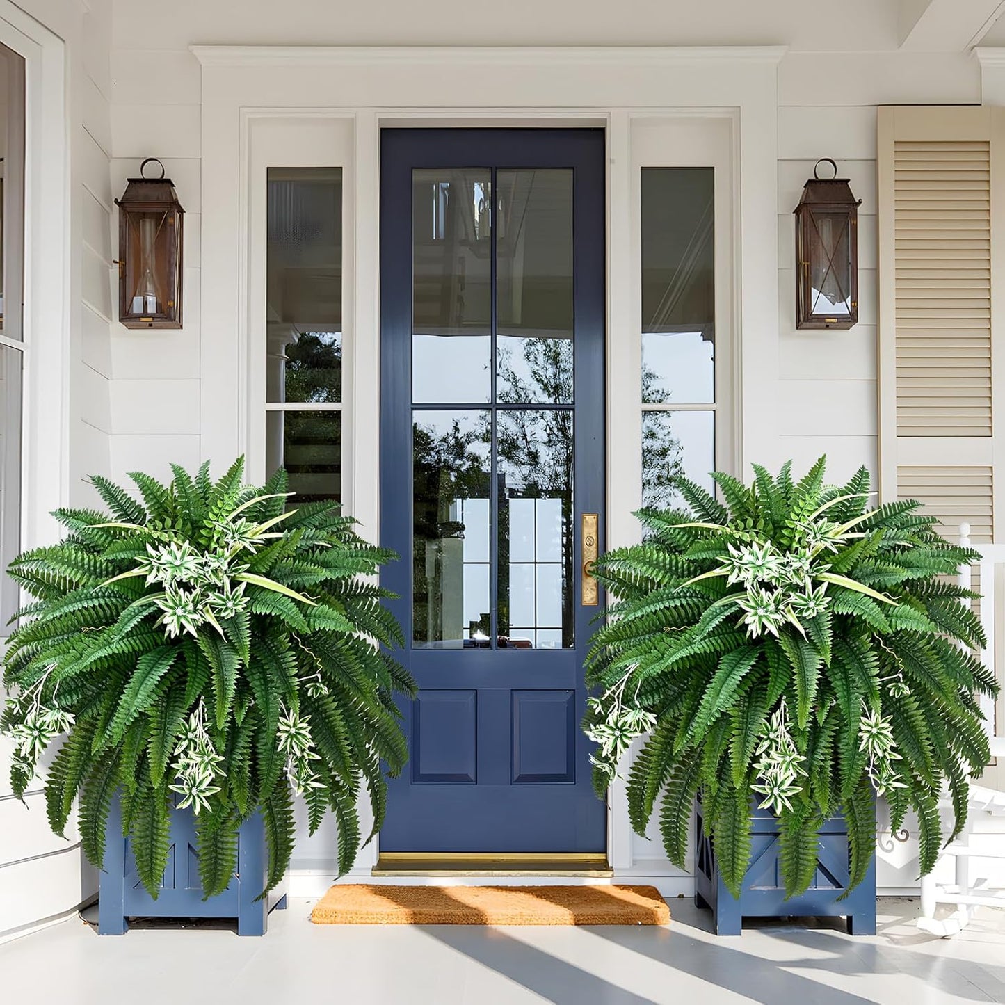 48" Large Fake Ferns Artificial Ferns for Outdoors | Large, Faux Boston Fern, 110 Branches, Realistic, UV Resistant, Planter Home Garden Porch Decor, 1Pcs