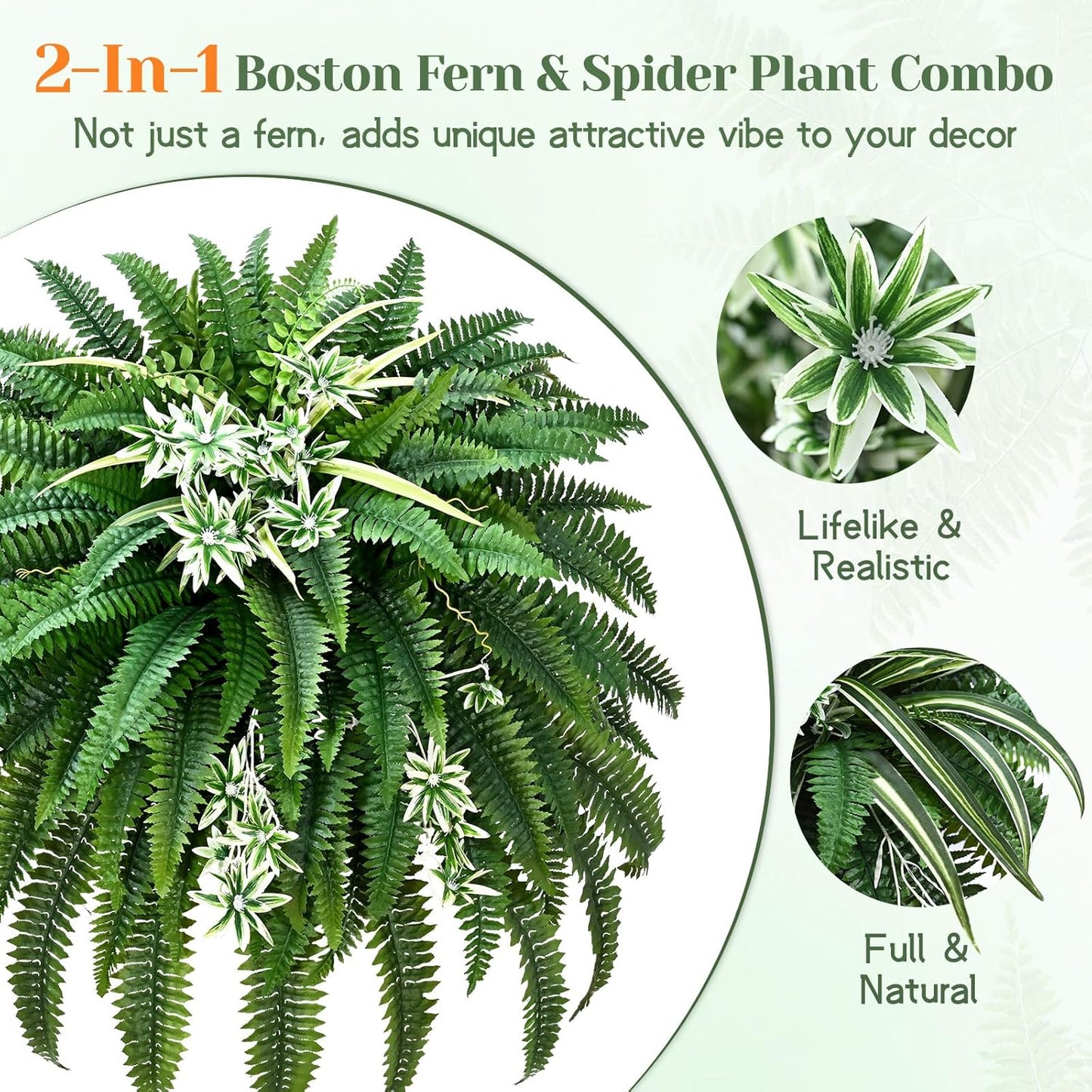 48" Large Fake Ferns Artificial Ferns for Outdoors | Large, Faux Boston Fern, 110 Branches, Realistic, UV Resistant, Planter Home Garden Porch Decor, 1Pcs