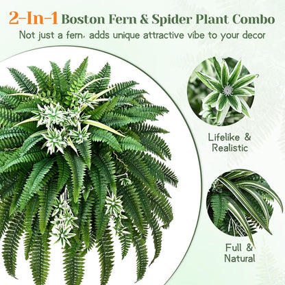 48" Large Fake Ferns Artificial Ferns for Outdoors | Large, Faux Boston Fern, 110 Branches, Realistic, UV Resistant, Planter Home Garden Porch Decor, 1Pcs