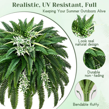 48" Large Fake Ferns Artificial Ferns for Outdoors | Large, Faux Boston Fern, 110 Branches, Realistic, UV Resistant, Planter Home Garden Porch Decor, 1Pcs