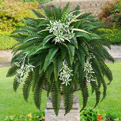 48" Large Fake Ferns Artificial Ferns for Outdoors | Large, Faux Boston Fern, 110 Branches, Realistic, UV Resistant, Planter Home Garden Porch Decor, 1Pcs