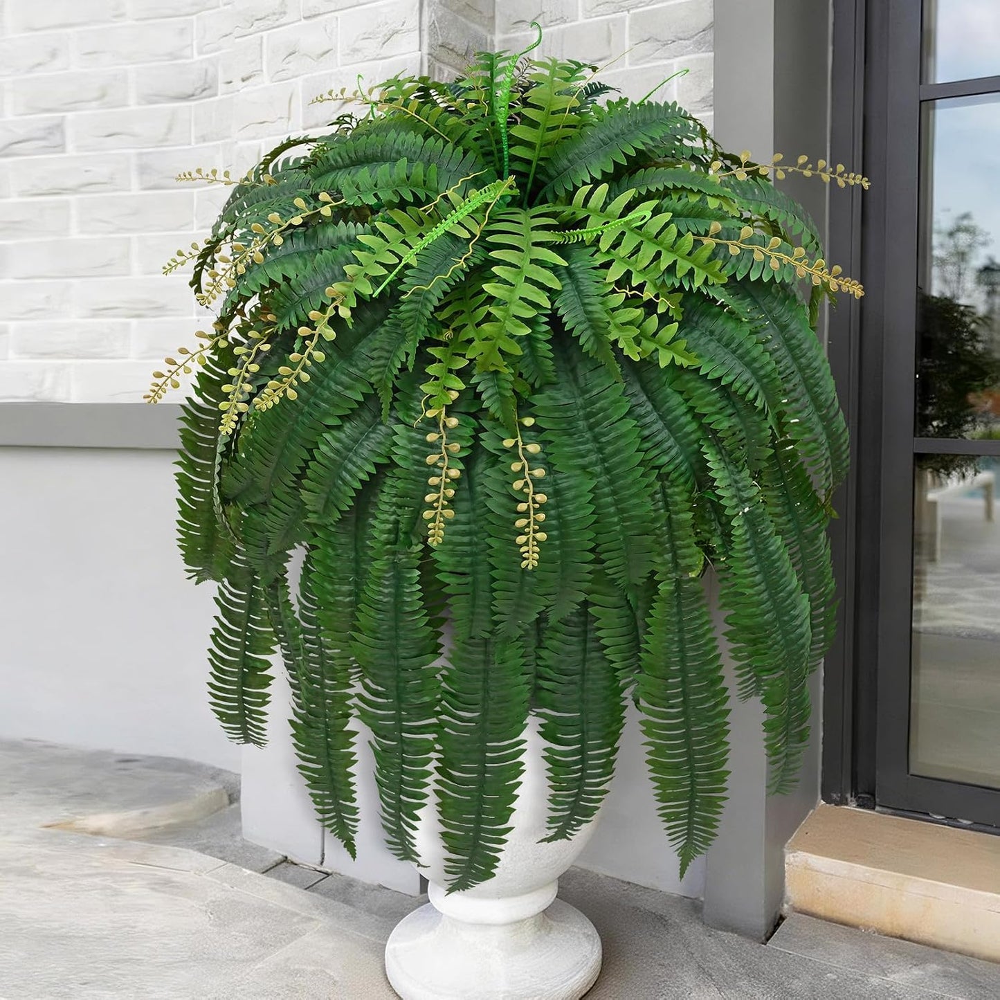 48" Large Fake Ferns Artificial Ferns for Outdoors | Large, Faux Boston Fern, 110 Branches, Realistic, UV Resistant, Planter Home Garden Porch Decor, 1Pcs