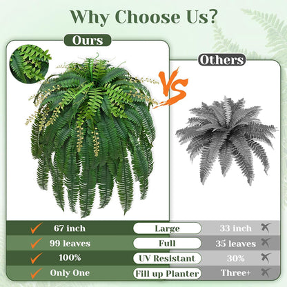 48" Large Fake Ferns Artificial Ferns for Outdoors | Large, Faux Boston Fern, 110 Branches, Realistic, UV Resistant, Planter Home Garden Porch Decor, 1Pcs
