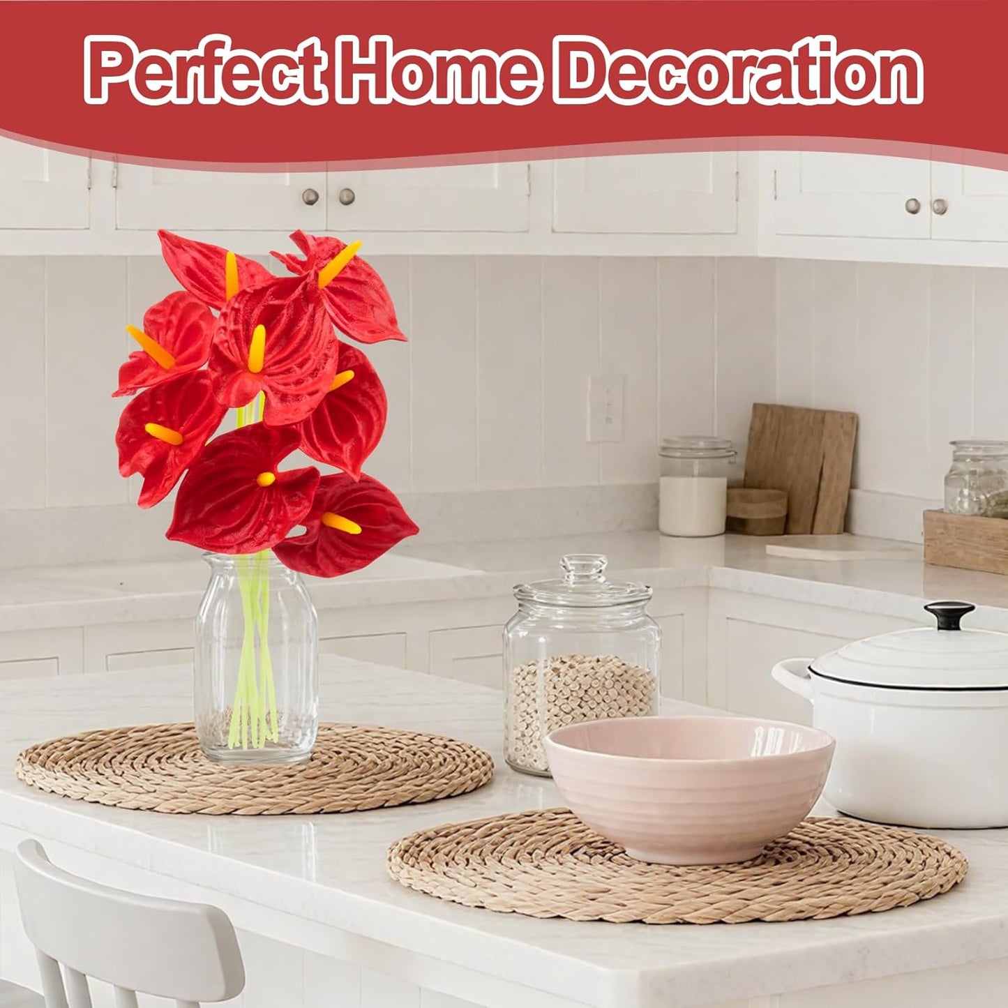8PCS Anthurium Artificial Flowers Red Anthurium Single Stem - Tropical Flowers Artificial with Large Bloom, Faux Anthurium Artificial Flowers for Wedding Table Centerpiece Decor(12.6")