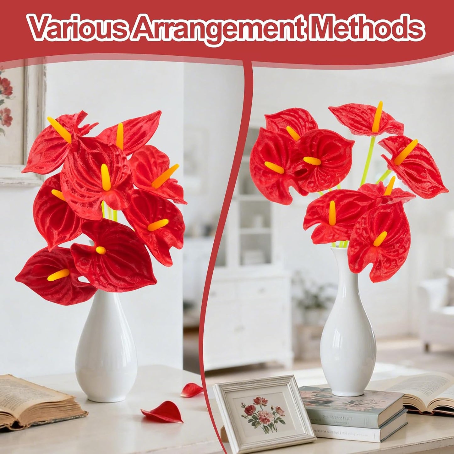 8PCS Anthurium Artificial Flowers Red Anthurium Single Stem - Tropical Flowers Artificial with Large Bloom, Faux Anthurium Artificial Flowers for Wedding Table Centerpiece Decor(12.6")