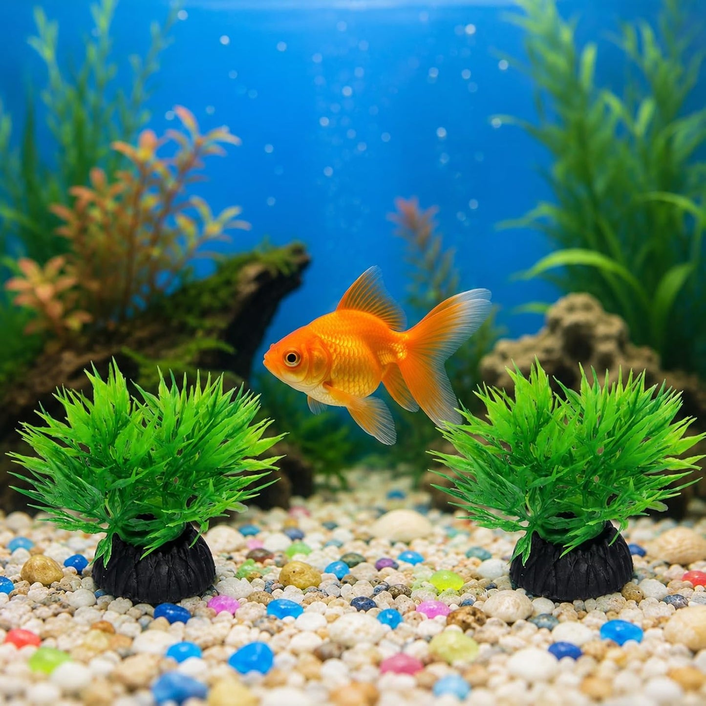 20 Pcs Artificial Aquarium Plants Fish Tank Plants Decoration | Plastic 1" Tall Aquarium Plant Decorations Mini Grass Set Plant Fish Tank Accessories (Green)