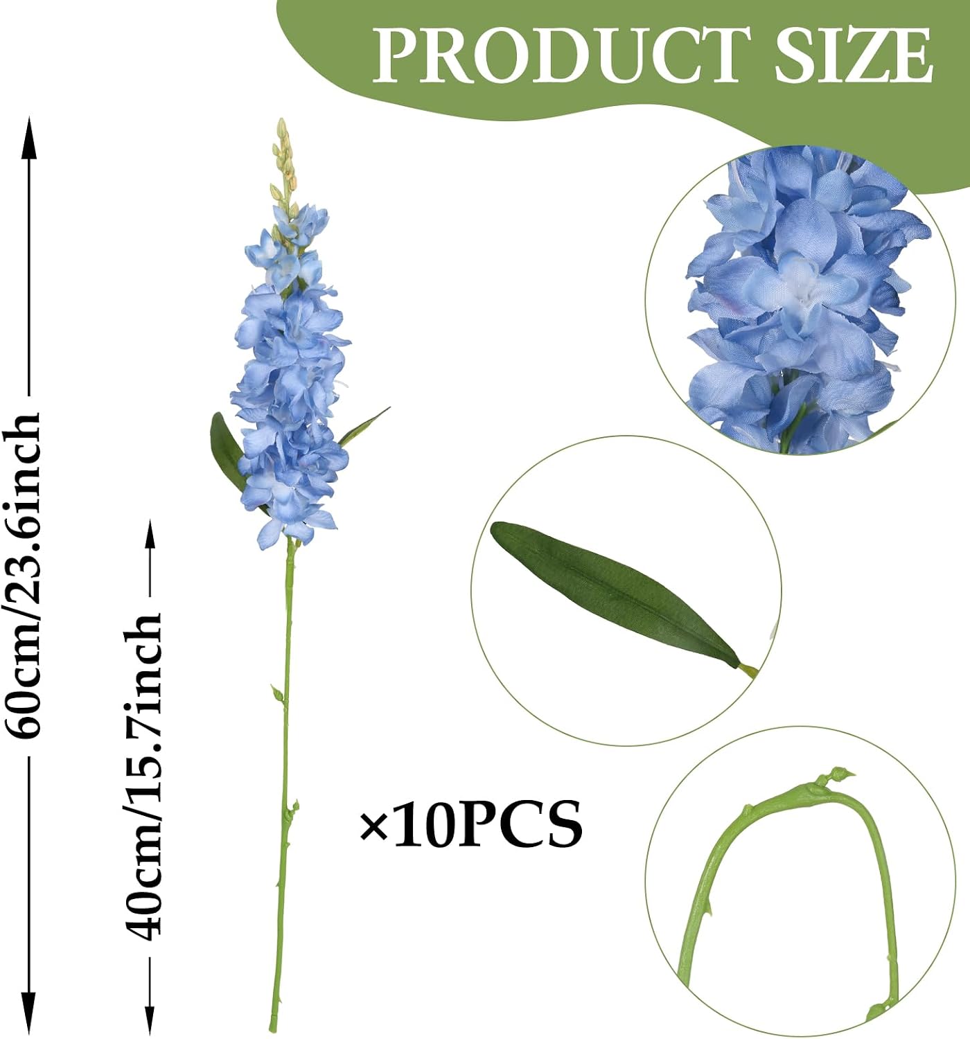 10PCS Blue Delphinium Artificial Flowers 25.2in Faux Silk Flowers Bulk Larkspur Gladiolus Style Fake Blue Flowers for Vase Home Wedding Centerpiece Table Decor Outdoor Floral Filler Florals