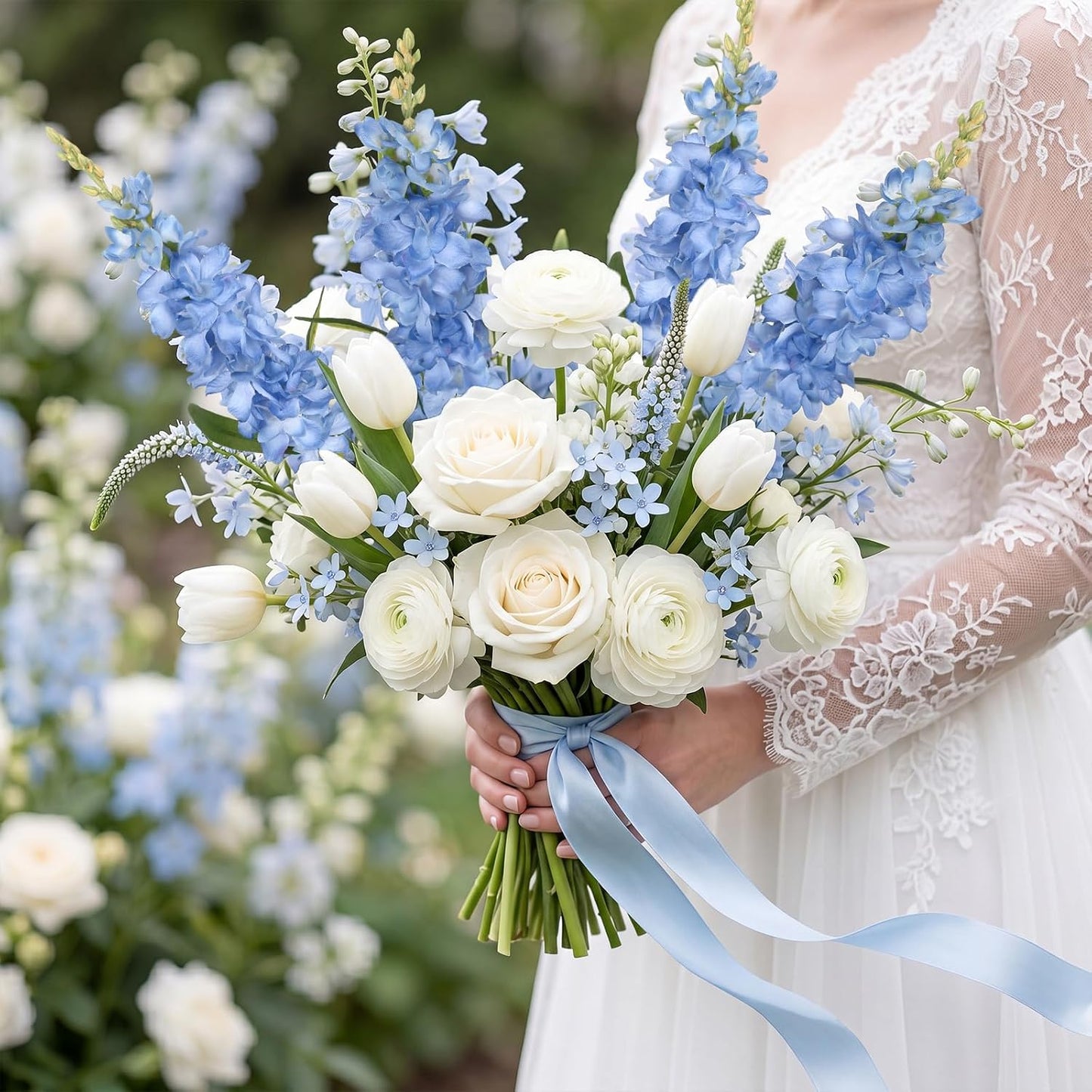 10PCS Blue Delphinium Artificial Flowers 25.2in Faux Silk Flowers Bulk Larkspur Gladiolus Style Fake Blue Flowers for Vase Home Wedding Centerpiece Table Decor Outdoor Floral Filler Florals