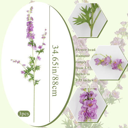 3 Pcs Delphinium Artificial Flowers Bulk 35" Long Stem Silk Larkspur Flowers Artificial Snapdragon Flower Stems Pink Faux Bouquets for Tall Vase Floral Arrangements Home Outdoor Wedding Decor