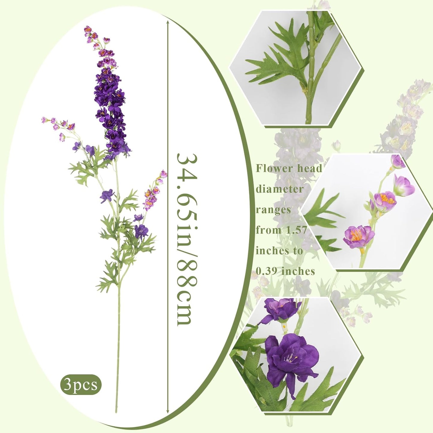 3 Pcs Delphinium Artificial Flowers Bulk 35" Long Stem Silk Larkspur Flowers Artificial Snapdragon Flower Stems Pink Faux Bouquets for Tall Vase Floral Arrangements Home Outdoor Wedding Decor