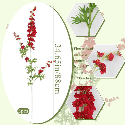 3 Pcs Delphinium Artificial Flowers Bulk 35" Long Stem Silk Larkspur Flowers Artificial Snapdragon Flower Stems Pink Faux Bouquets for Tall Vase Floral Arrangements Home Outdoor Wedding Decor