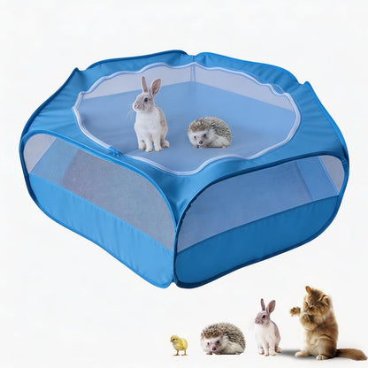 Small Animal Playpen with Zippered Mesh Cover - Portable Foldable Chicken Brooder Box, Indoor Outdoor Enclosure for Guinea Pigs, Bunny, Rabbits, Ferrets, Chinchillas, Kittens (Black)