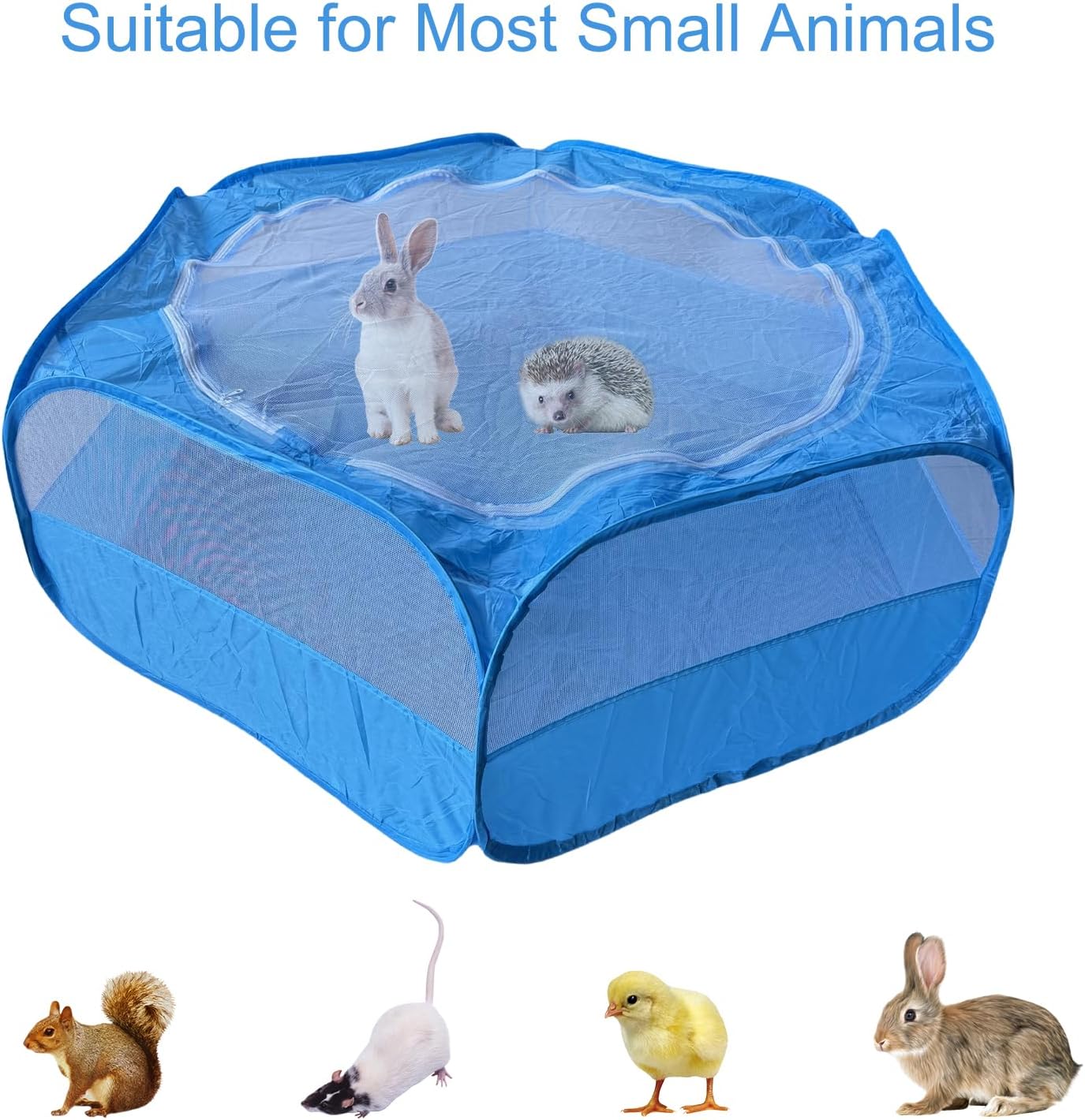 Small Animal Playpen with Zippered Mesh Cover - Portable Foldable Chicken Brooder Box, Indoor Outdoor Enclosure for Guinea Pigs, Bunny, Rabbits, Ferrets, Chinchillas, Kittens (Black)