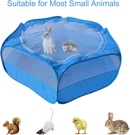 Small Animal Playpen with Zippered Mesh Cover - Portable Foldable Chicken Brooder Box, Indoor Outdoor Enclosure for Guinea Pigs, Bunny, Rabbits, Ferrets, Chinchillas, Kittens (Black)