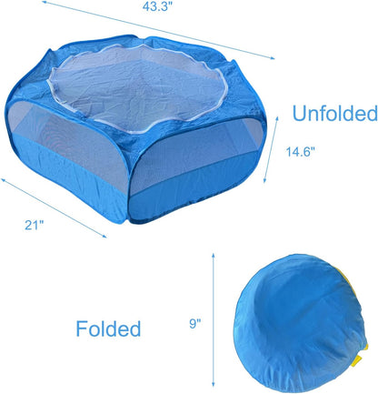 Small Animal Playpen with Zippered Mesh Cover - Portable Foldable Chicken Brooder Box, Indoor Outdoor Enclosure for Guinea Pigs, Bunny, Rabbits, Ferrets, Chinchillas, Kittens (Black)