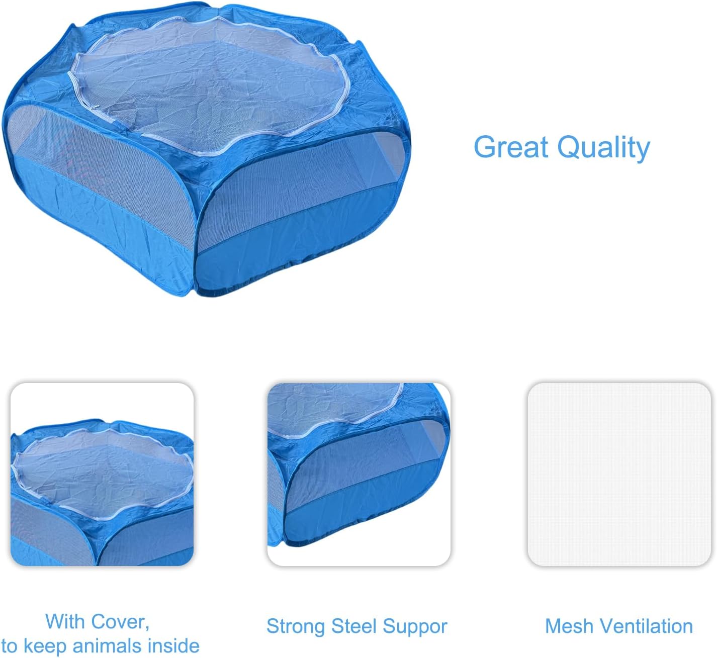 Small Animal Playpen with Zippered Mesh Cover - Portable Foldable Chicken Brooder Box, Indoor Outdoor Enclosure for Guinea Pigs, Bunny, Rabbits, Ferrets, Chinchillas, Kittens (Black)