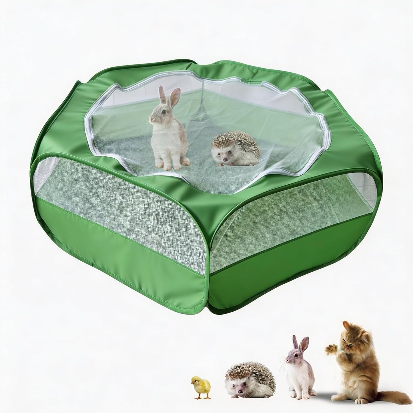 Small Animal Playpen with Zippered Mesh Cover - Portable Foldable Chicken Brooder Box, Indoor Outdoor Enclosure for Guinea Pigs, Bunny, Rabbits, Ferrets, Chinchillas, Kittens (Black)