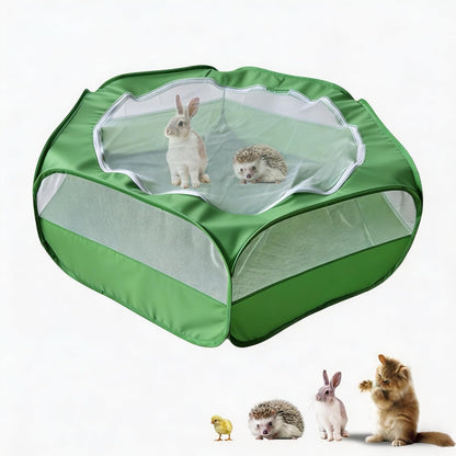 Small Animal Playpen with Zippered Mesh Cover - Portable Foldable Chicken Brooder Box, Indoor Outdoor Enclosure for Guinea Pigs, Bunny, Rabbits, Ferrets, Chinchillas, Kittens (Black)