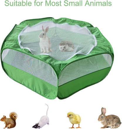 Small Animal Playpen with Zippered Mesh Cover - Portable Foldable Chicken Brooder Box, Indoor Outdoor Enclosure for Guinea Pigs, Bunny, Rabbits, Ferrets, Chinchillas, Kittens (Black)
