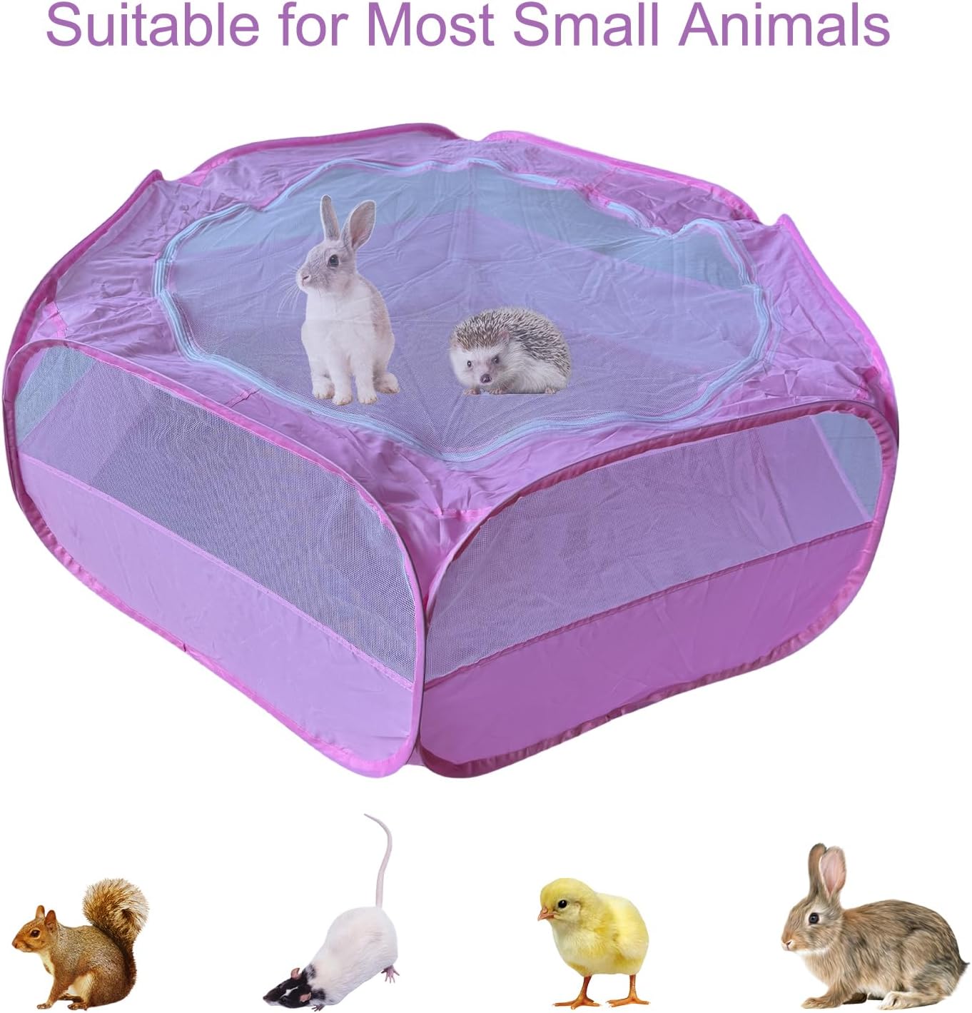 Small Animal Playpen with Zippered Mesh Cover - Portable Foldable Chicken Brooder Box, Indoor Outdoor Enclosure for Guinea Pigs, Bunny, Rabbits, Ferrets, Chinchillas, Kittens (Black)