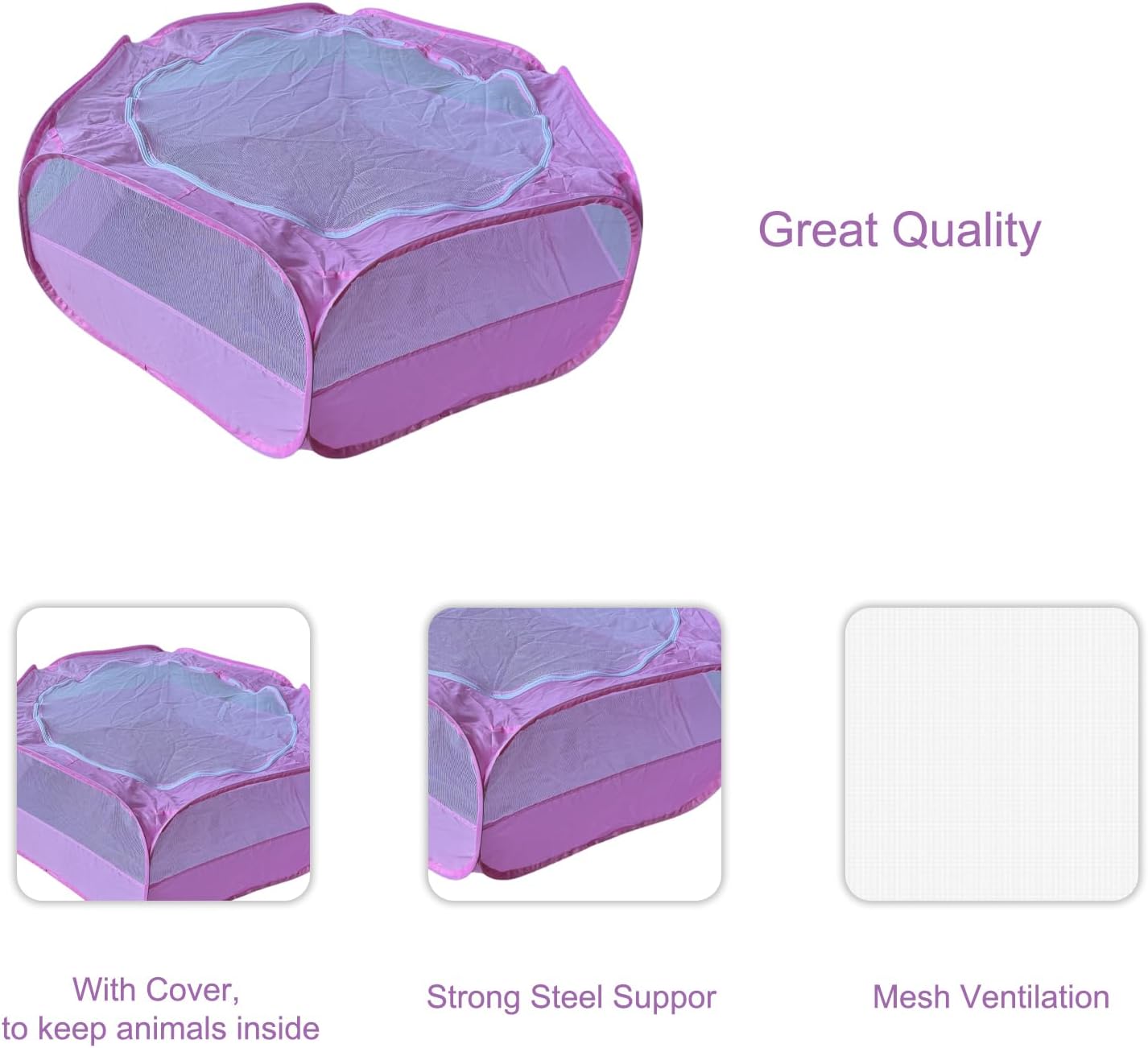 Small Animal Playpen with Zippered Mesh Cover - Portable Foldable Chicken Brooder Box, Indoor Outdoor Enclosure for Guinea Pigs, Bunny, Rabbits, Ferrets, Chinchillas, Kittens (Black)