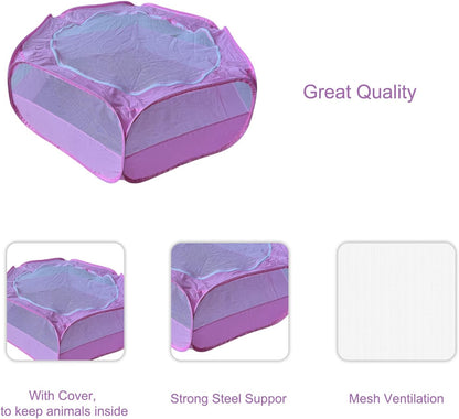 Small Animal Playpen with Zippered Mesh Cover - Portable Foldable Chicken Brooder Box, Indoor Outdoor Enclosure for Guinea Pigs, Bunny, Rabbits, Ferrets, Chinchillas, Kittens (Black)