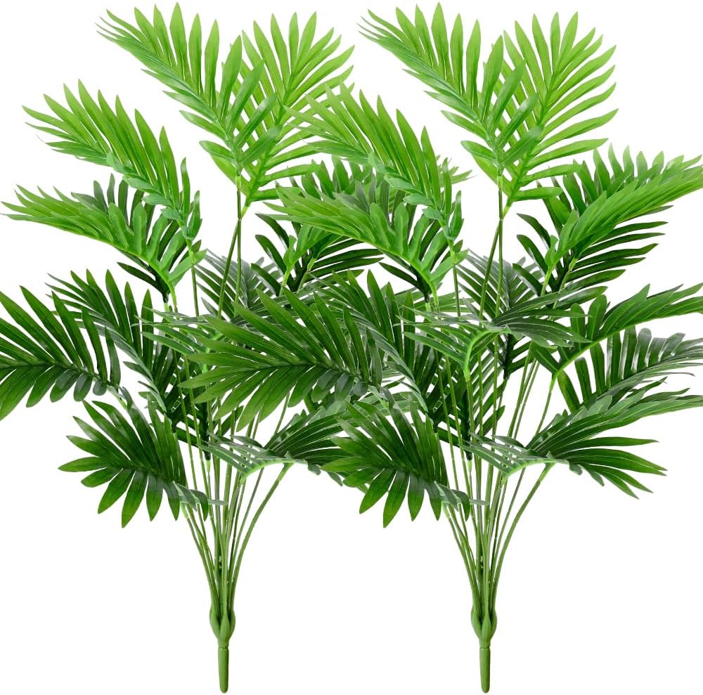 Artificial Areca Palm Tree Faux Plants 30 inch Artificial Plants 2 Pcs Faux Fake Palm Tree Large Areca Palm Plants Tropical Leaf Greenery Family Office Indoor Outside Decor