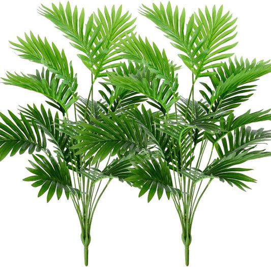Artificial Areca Palm Tree Faux Plants 30 inch Artificial Plants 2 Pcs Faux Fake Palm Tree Large Areca Palm Plants Tropical Leaf Greenery Family Office Indoor Outside Decor
