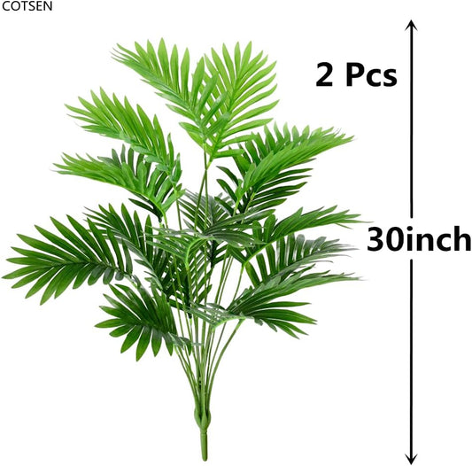 Artificial Areca Palm Tree Faux Plants 30 inch Artificial Plants 2 Pcs Faux Fake Palm Tree Large Areca Palm Plants Tropical Leaf Greenery Family Office Indoor Outside Decor