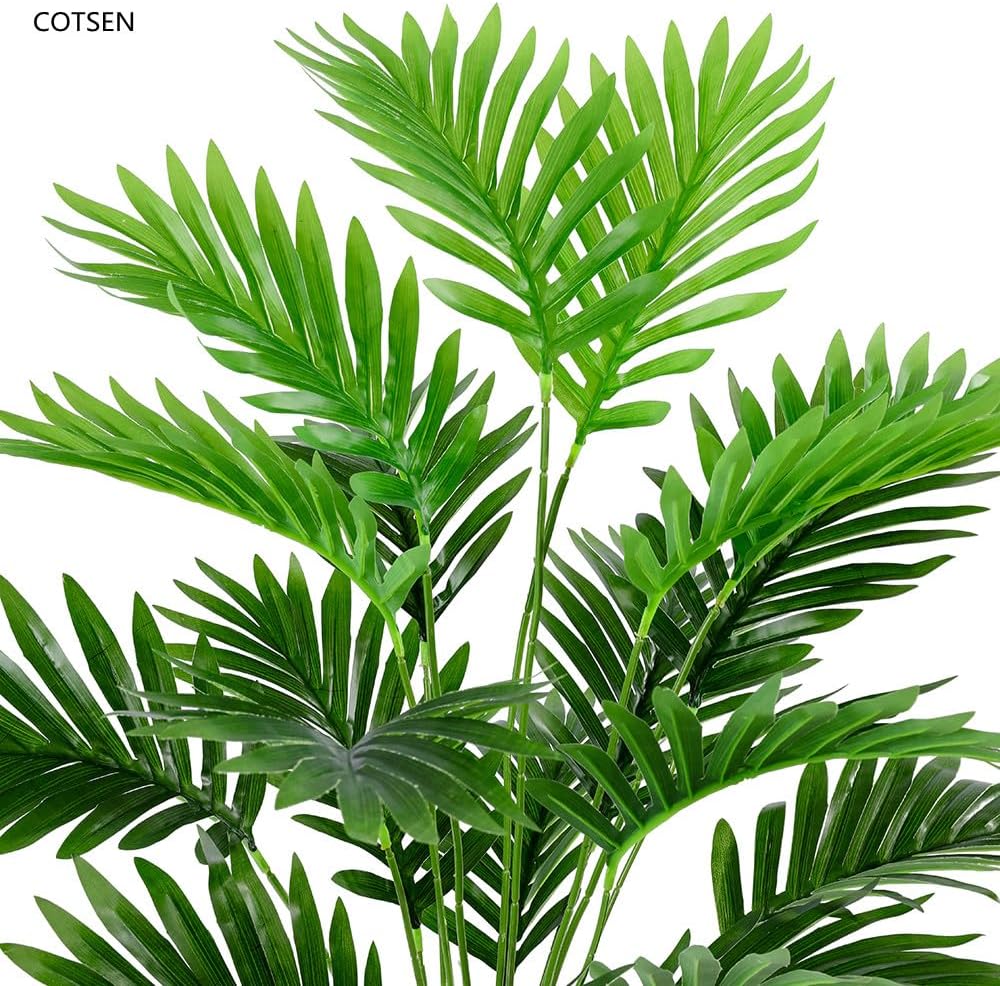 Artificial Areca Palm Tree Faux Plants 30 inch Artificial Plants 2 Pcs Faux Fake Palm Tree Large Areca Palm Plants Tropical Leaf Greenery Family Office Indoor Outside Decor