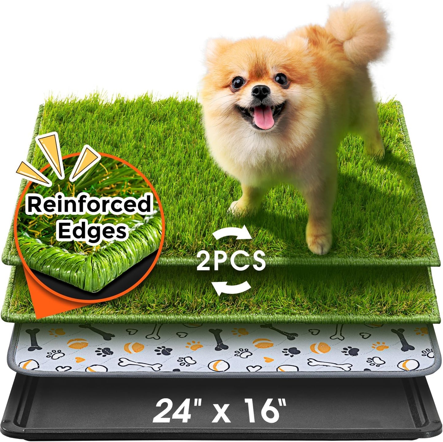 Dog Grass Pad with Tray Large, 41"x27", 2 Reusable Artificial Turf for Dogs Potty, Waterproof Non-Slip Washable Pee Pads, Quickly Absorbency Portable Dog Litter Box for Indoor/Outdoor Use