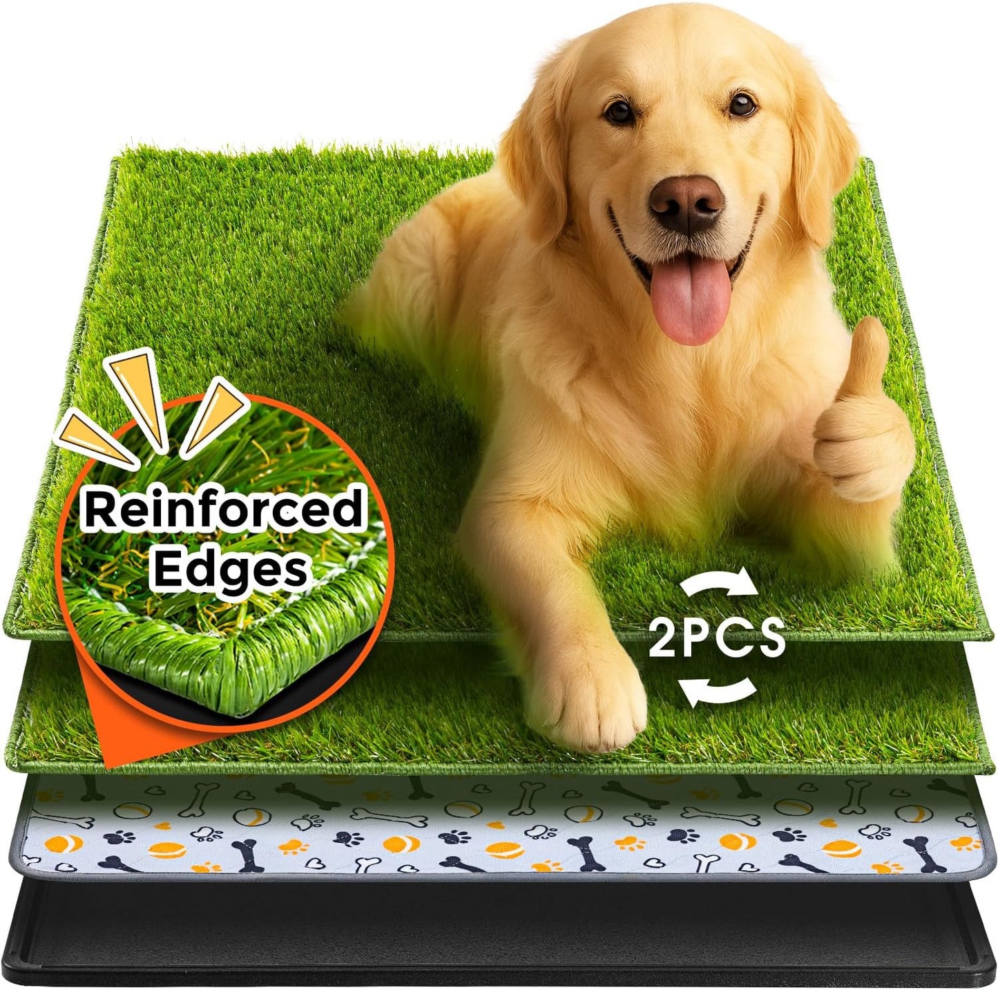 Dog Grass Pad with Tray Large, 41"x27", 2 Reusable Artificial Turf for Dogs Potty, Waterproof Non-Slip Washable Pee Pads, Quickly Absorbency Portable Dog Litter Box for Indoor/Outdoor Use