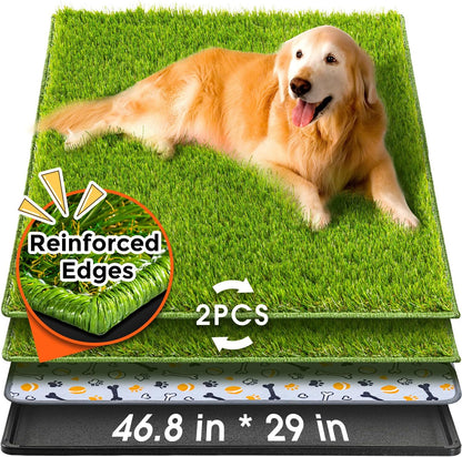 Dog Grass Pad with Tray Large, 41"x27", 2 Reusable Artificial Turf for Dogs Potty, Waterproof Non-Slip Washable Pee Pads, Quickly Absorbency Portable Dog Litter Box for Indoor/Outdoor Use