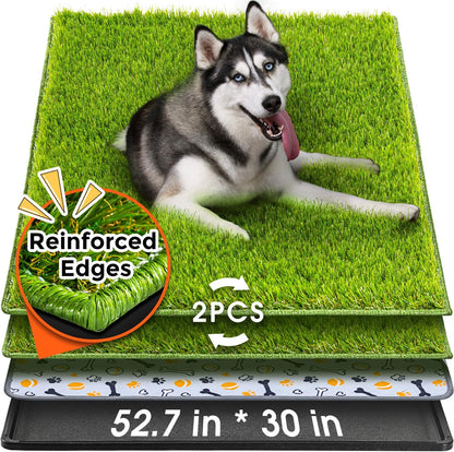 Dog Grass Pad with Tray Large, 41"x27", 2 Reusable Artificial Turf for Dogs Potty, Waterproof Non-Slip Washable Pee Pads, Quickly Absorbency Portable Dog Litter Box for Indoor/Outdoor Use