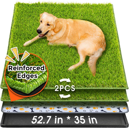 Dog Grass Pad with Tray Large, 41"x27", 2 Reusable Artificial Turf for Dogs Potty, Waterproof Non-Slip Washable Pee Pads, Quickly Absorbency Portable Dog Litter Box for Indoor/Outdoor Use