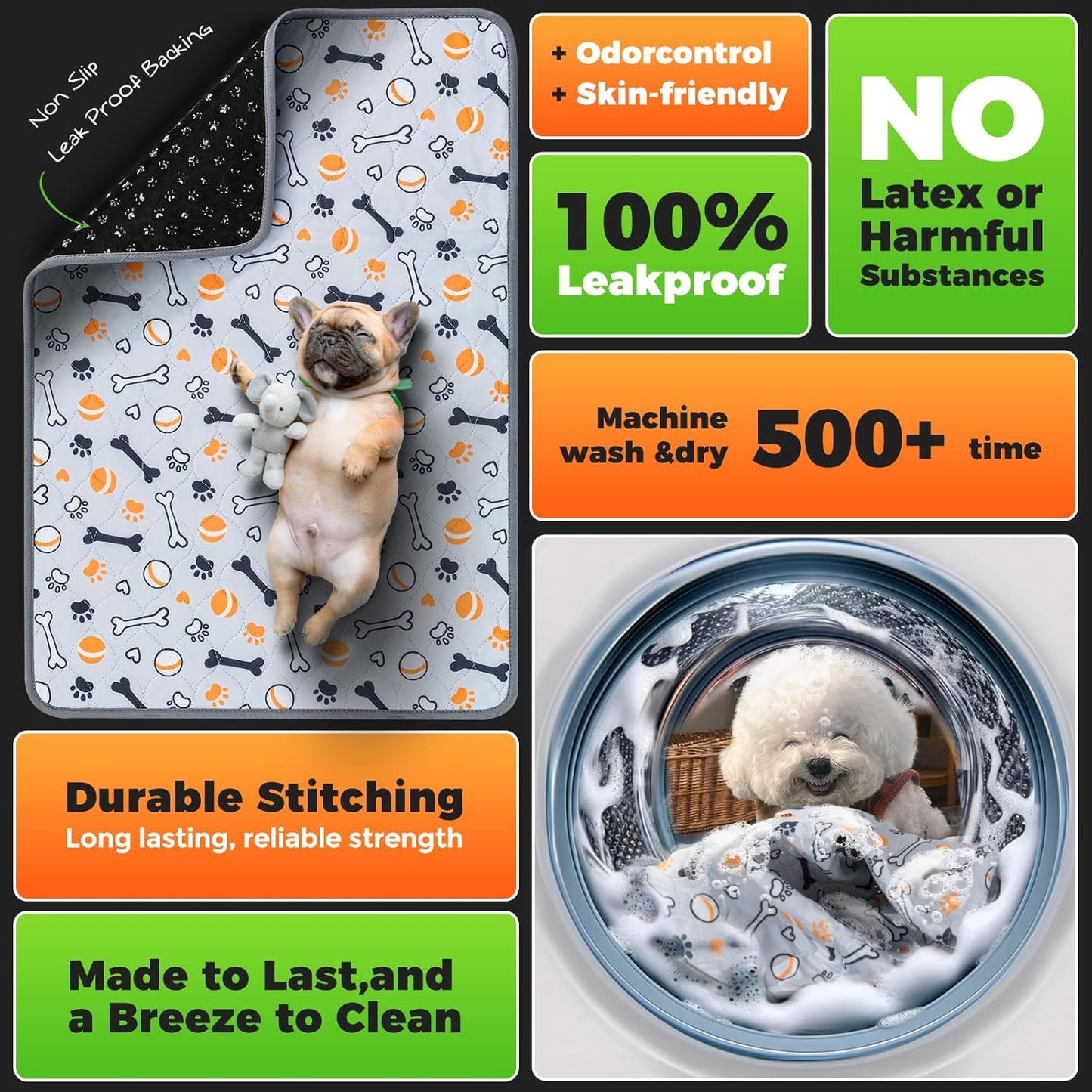 Dog Grass Pad with Tray Large, 41"x27", 2 Reusable Artificial Turf for Dogs Potty, Waterproof Non-Slip Washable Pee Pads, Quickly Absorbency Portable Dog Litter Box for Indoor/Outdoor Use