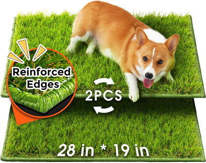 Dog Grass Pad with Tray Large, 41"x27", 2 Reusable Artificial Turf for Dogs Potty, Waterproof Non-Slip Washable Pee Pads, Quickly Absorbency Portable Dog Litter Box for Indoor/Outdoor Use