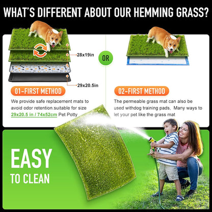 Dog Grass Pad with Tray Large, 41"x27", 2 Reusable Artificial Turf for Dogs Potty, Waterproof Non-Slip Washable Pee Pads, Quickly Absorbency Portable Dog Litter Box for Indoor/Outdoor Use