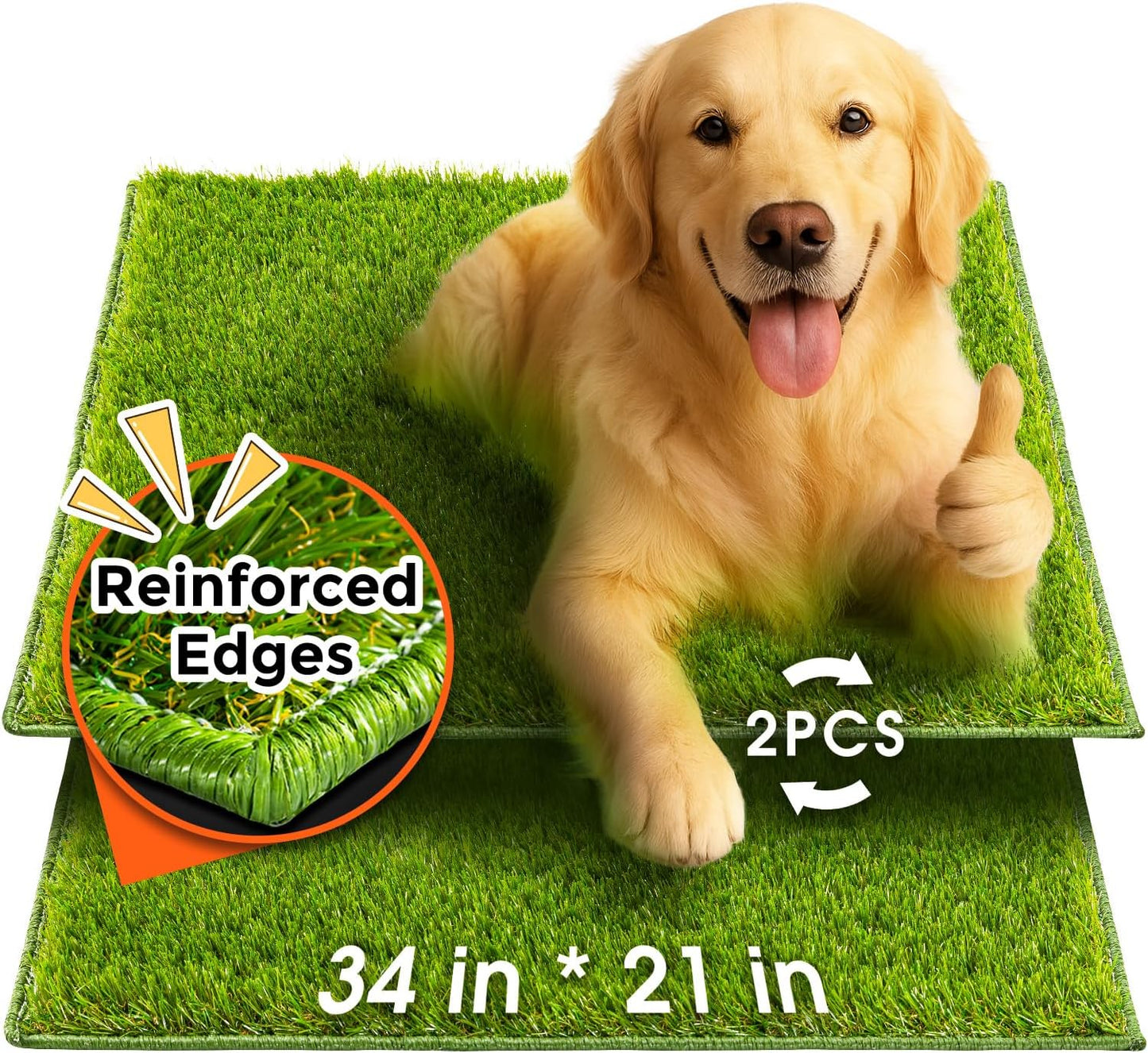 Dog Grass Pad with Tray Large, 41"x27", 2 Reusable Artificial Turf for Dogs Potty, Waterproof Non-Slip Washable Pee Pads, Quickly Absorbency Portable Dog Litter Box for Indoor/Outdoor Use