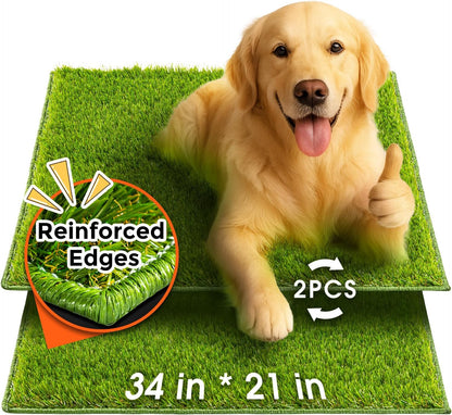 Dog Grass Pad with Tray Large, 41"x27", 2 Reusable Artificial Turf for Dogs Potty, Waterproof Non-Slip Washable Pee Pads, Quickly Absorbency Portable Dog Litter Box for Indoor/Outdoor Use