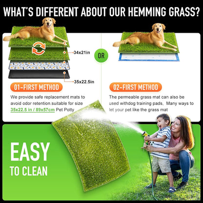 Dog Grass Pad with Tray Large, 41"x27", 2 Reusable Artificial Turf for Dogs Potty, Waterproof Non-Slip Washable Pee Pads, Quickly Absorbency Portable Dog Litter Box for Indoor/Outdoor Use
