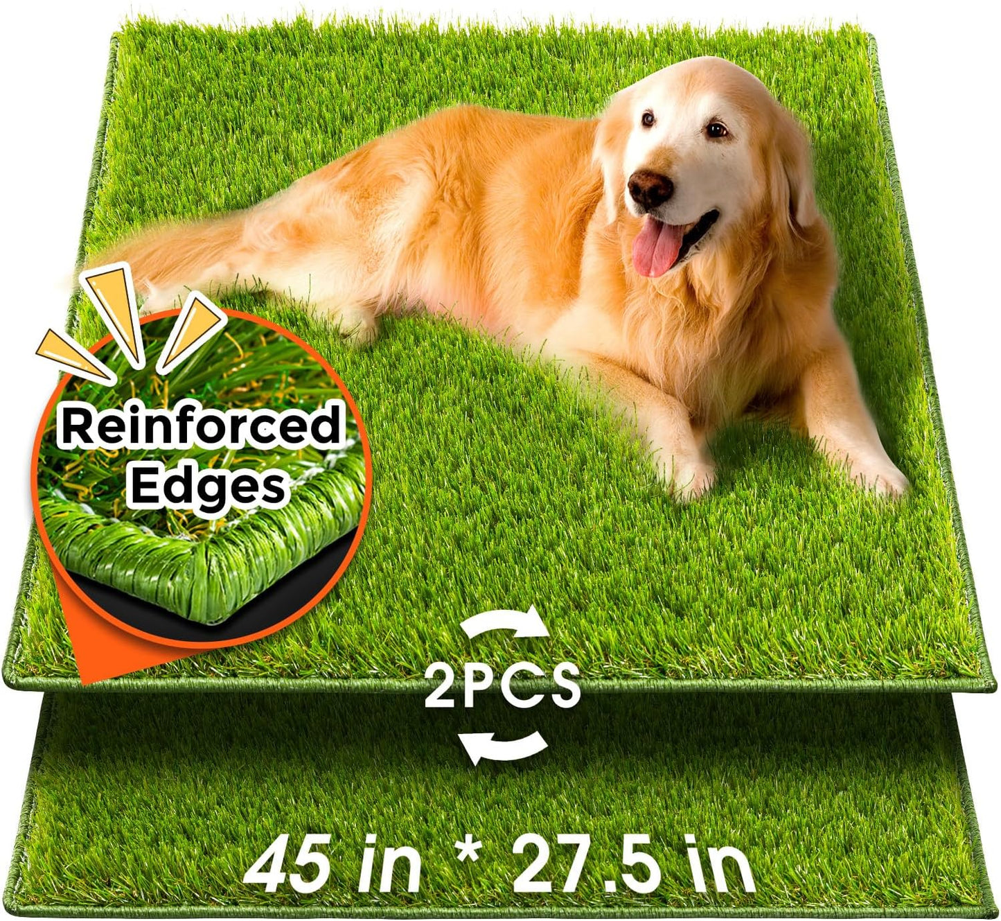 Dog Grass Pad with Tray Large, 41"x27", 2 Reusable Artificial Turf for Dogs Potty, Waterproof Non-Slip Washable Pee Pads, Quickly Absorbency Portable Dog Litter Box for Indoor/Outdoor Use