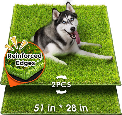 Dog Grass Pad with Tray Large, 41"x27", 2 Reusable Artificial Turf for Dogs Potty, Waterproof Non-Slip Washable Pee Pads, Quickly Absorbency Portable Dog Litter Box for Indoor/Outdoor Use